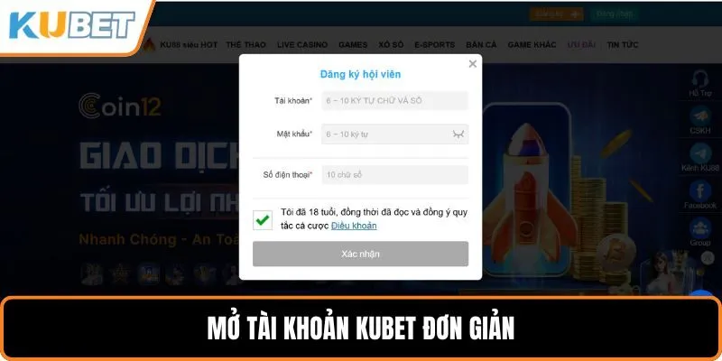 Mở tài khoản KUBET đơn giản