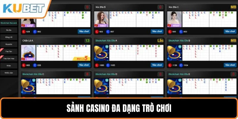 Sảnh Casino đa dạng trò chơi